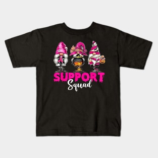 Gnomies Lover Support Squad Pink Ribbon Breast Cancer Month Kids T-Shirt